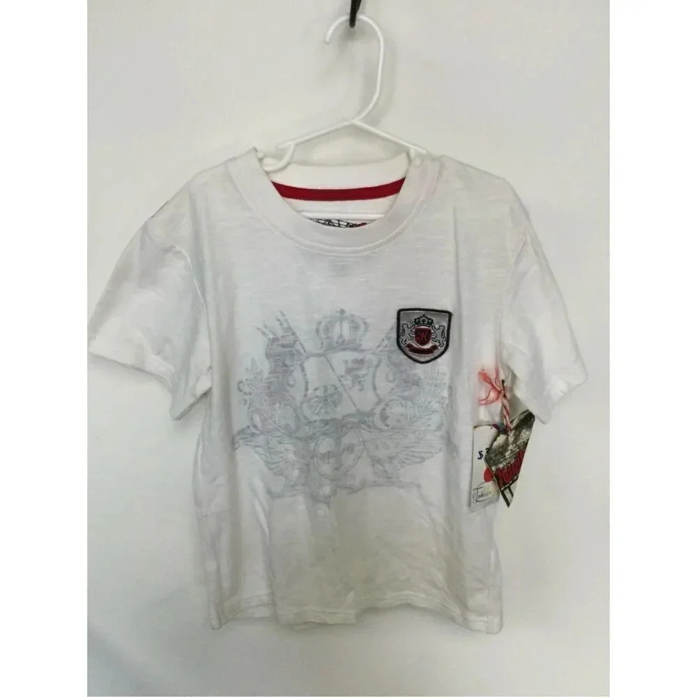 NWT Kapital K Boys White Stretch Crew‎ Neck Short Sleeve Graphic T-Shirt Size 8